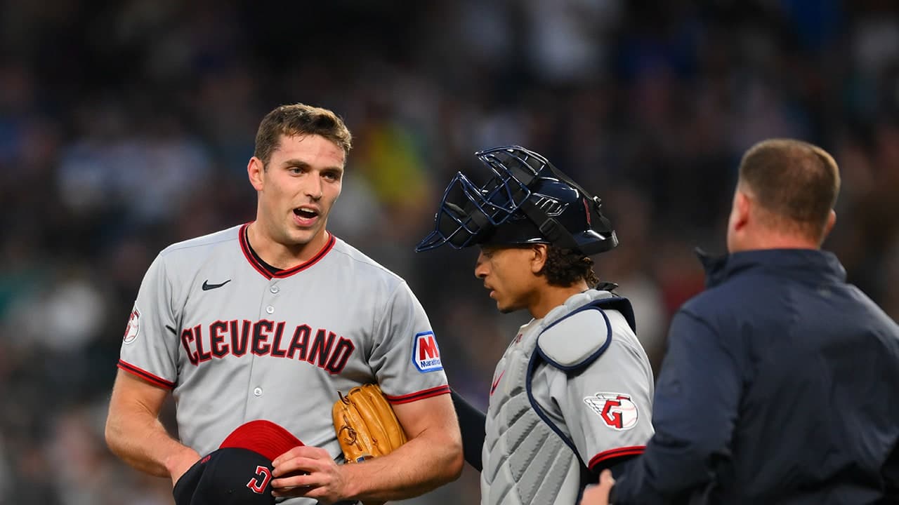 Image for Guardians pitcher narrowly escapes serious injury after 106.6 mph line drive comes right toward his head
