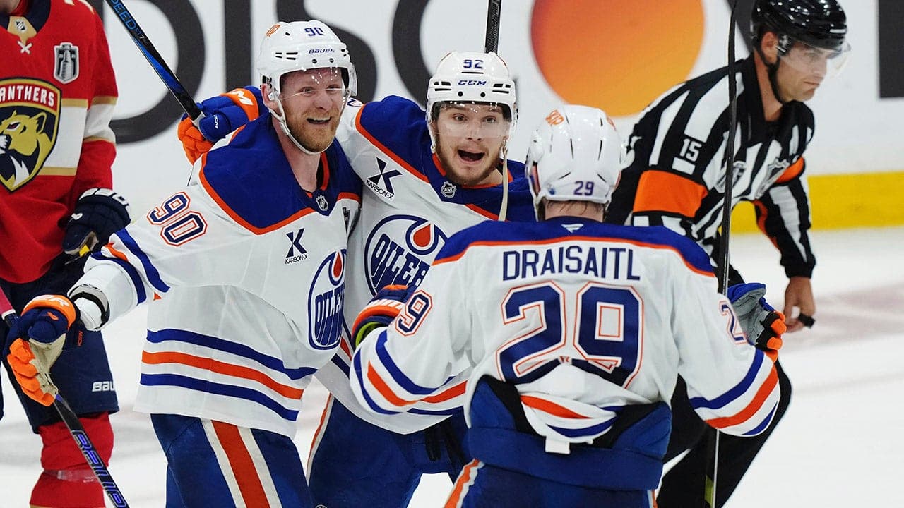 Image for Oilers tie Stanley Cup Final with overtime comeback victory in front of Taylor Swift, Travis Kelce