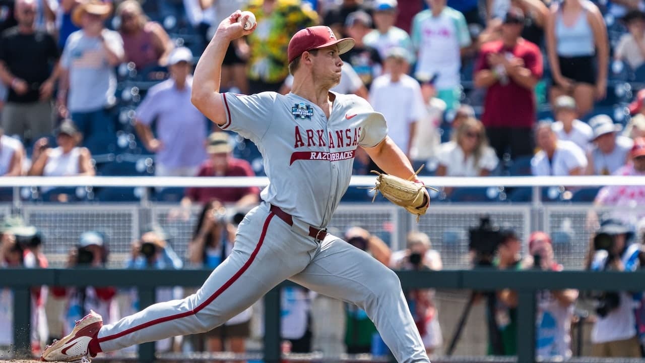 Image for Arkansas baseball star pitches historic no-hitter in College World Series